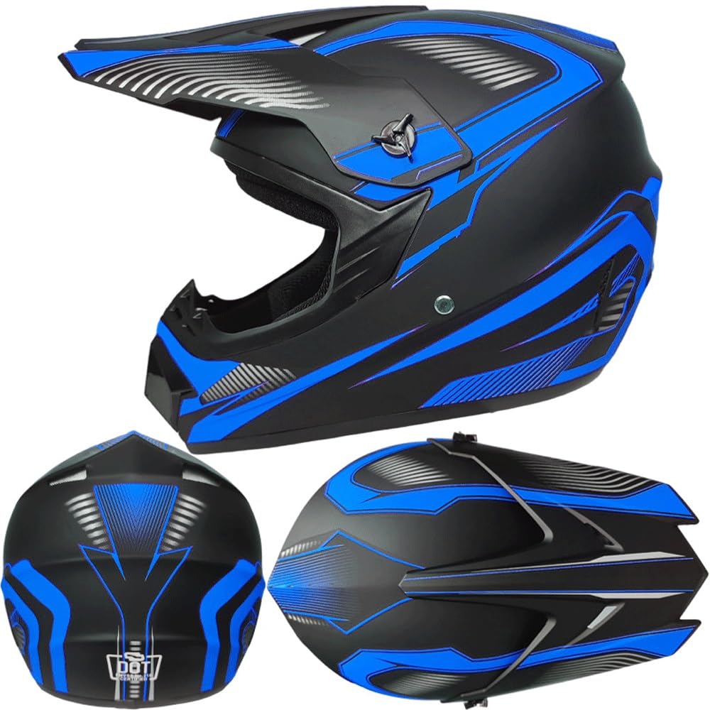 Casco da Motocross Per Bambini, Fuoristrada, Strada, Cross, Casco Integrale Mtb con Occhiali, Maschera E Guanti, ATV, BMX, MX, Downhill, Quad, Fuoristrada