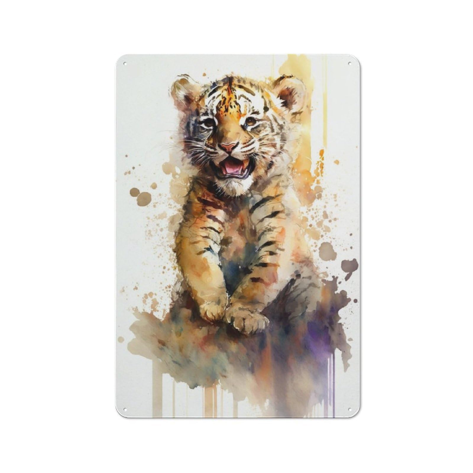 Junmoney Tiger Watersketch Metal Plaque 30X20cm With For Workshop Wall, Retro Decor, A New Home Gift For Collectors Of Metal Signs