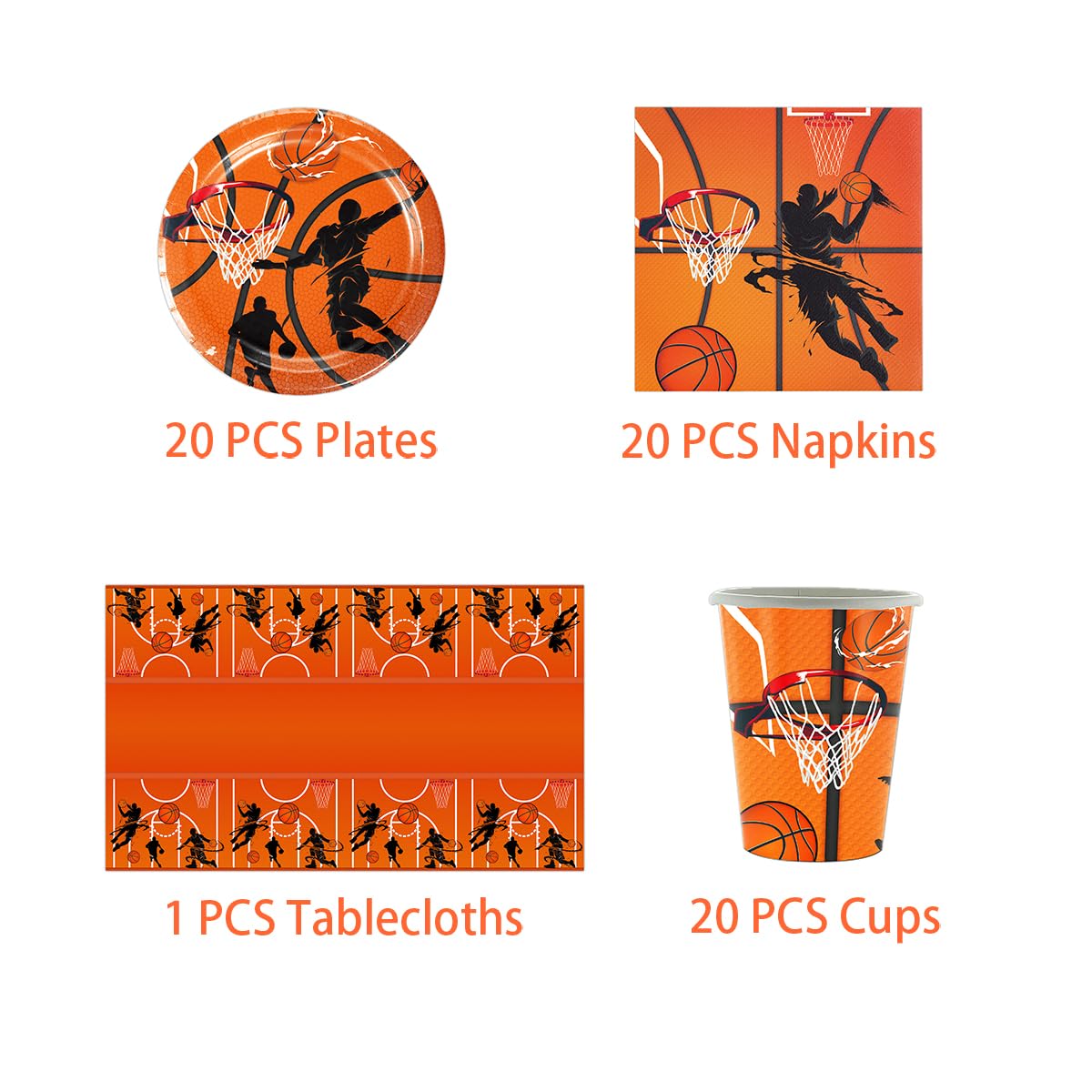 61 pezzi stoviglie per feste di basket, stoviglie per feste di compleanno per bambini, stoviglie a tema sportivo per baby shower e anniversari, per 20 persone