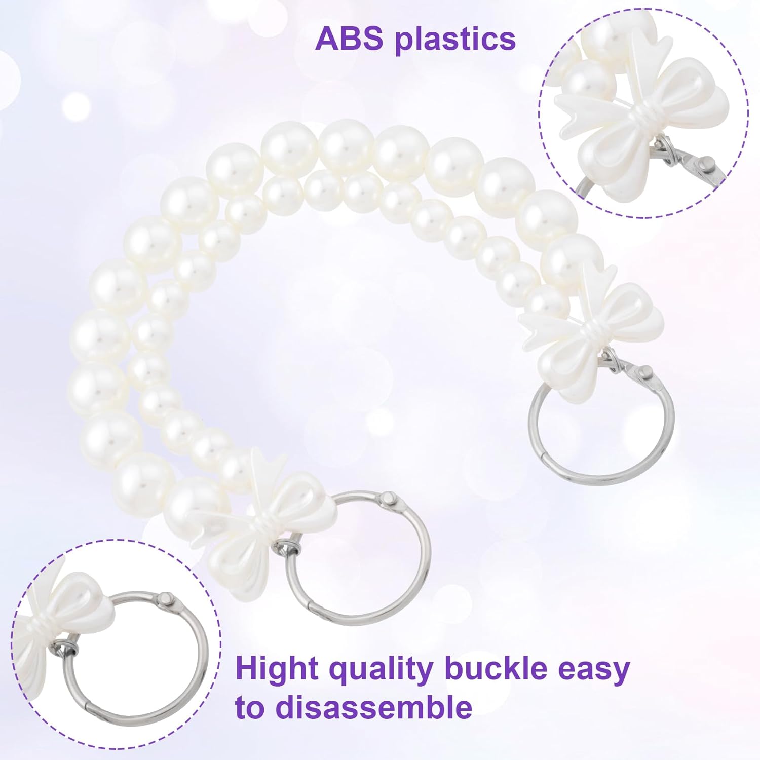 Bow Purse Double Pearl Chain Handbag Straps, Pearl White Shoulder Crossbody Bags Short Handle Replacement Charm Accessories for Women - 1PCS - Image 3