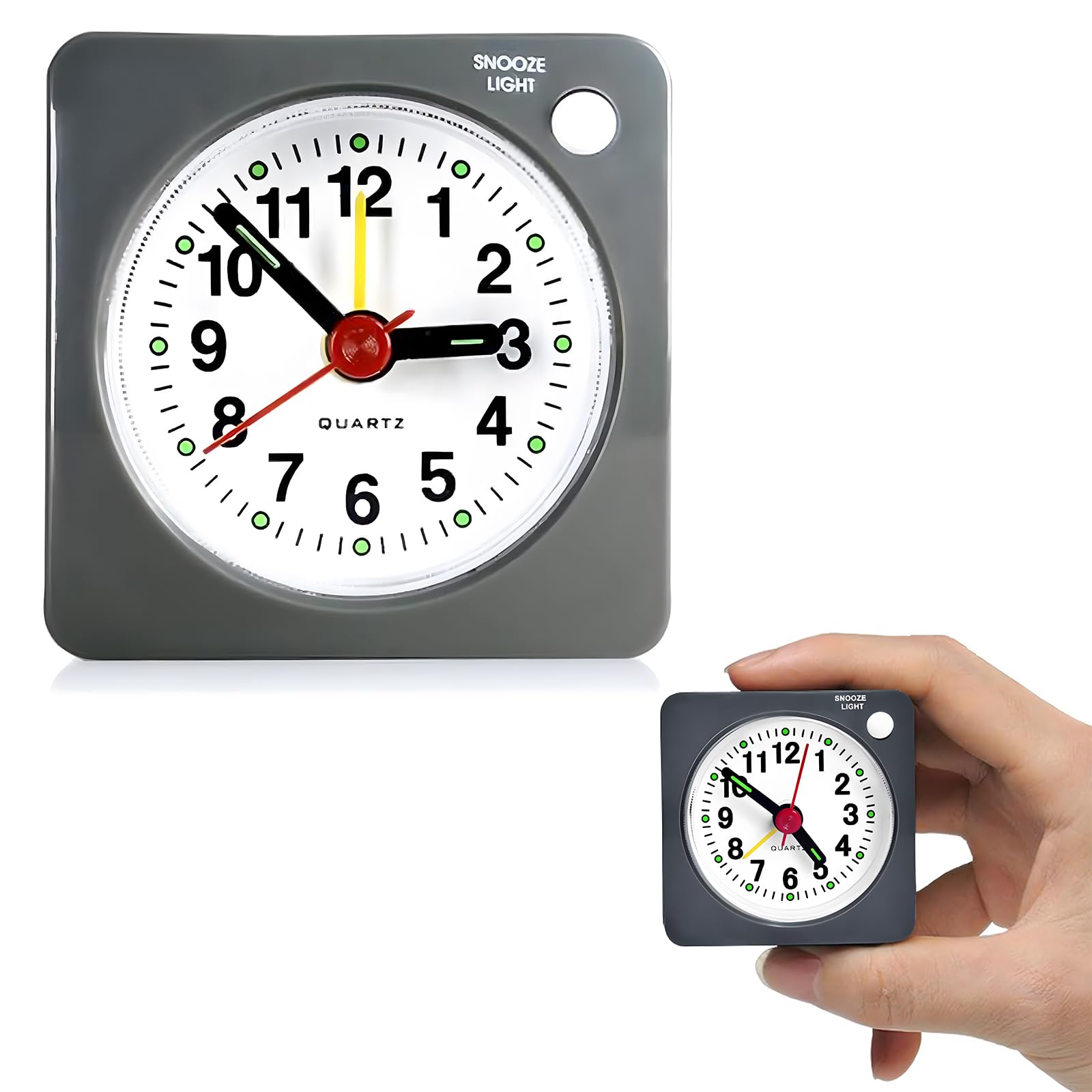 Silent Alarm Clock - Compact Silent Alarm Clock with Snooze Nightlight - Bedside Non Ticking Battery Operated Lightweight Quiet Analog for Traveling Backpacking for Bedroom (Gray)