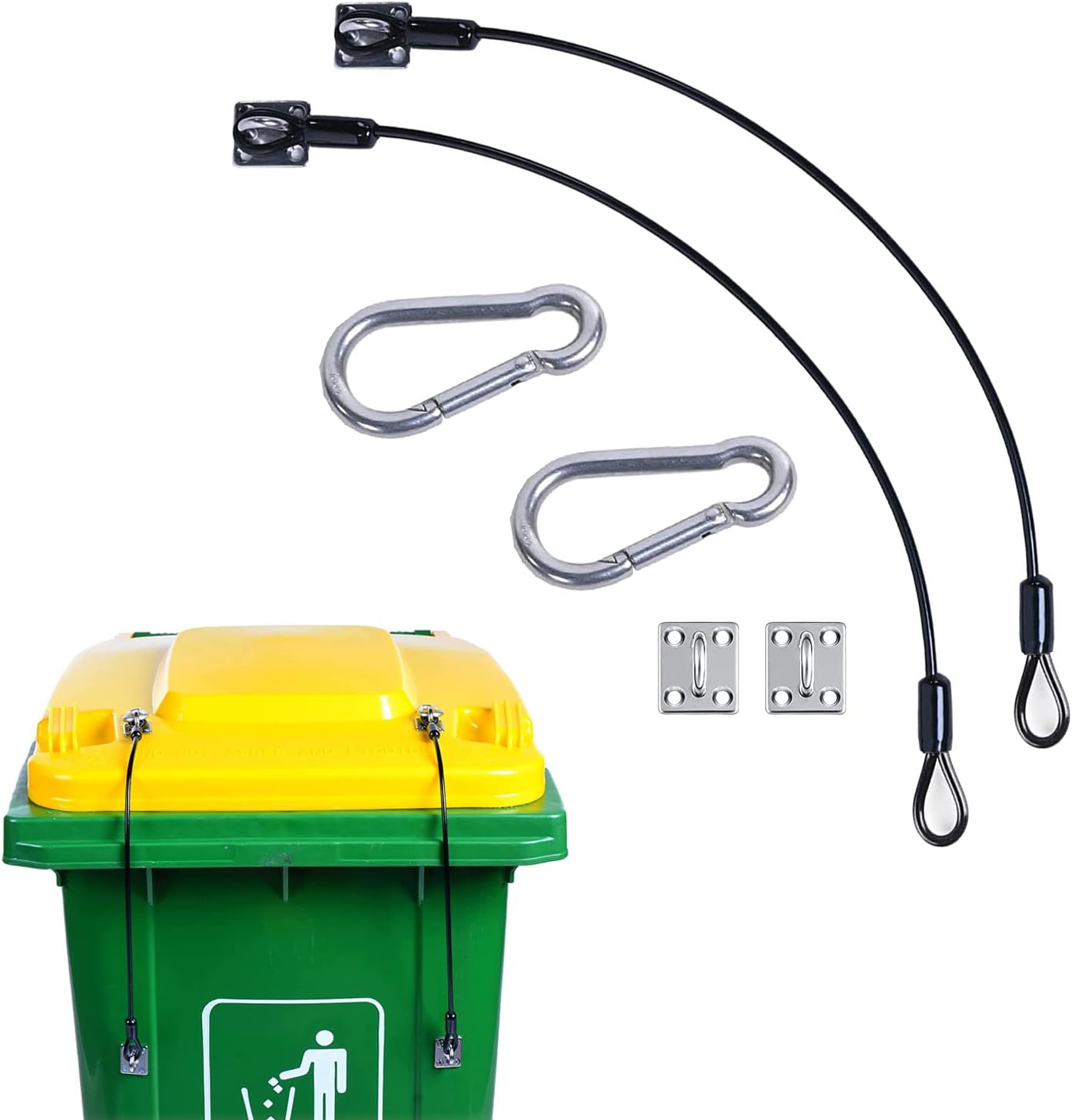 ZWIN 2PCS Black Garbage Trash Can Locks with Wire, Metal Garbage Can Lid Lock Strap for Any Size Trash Can