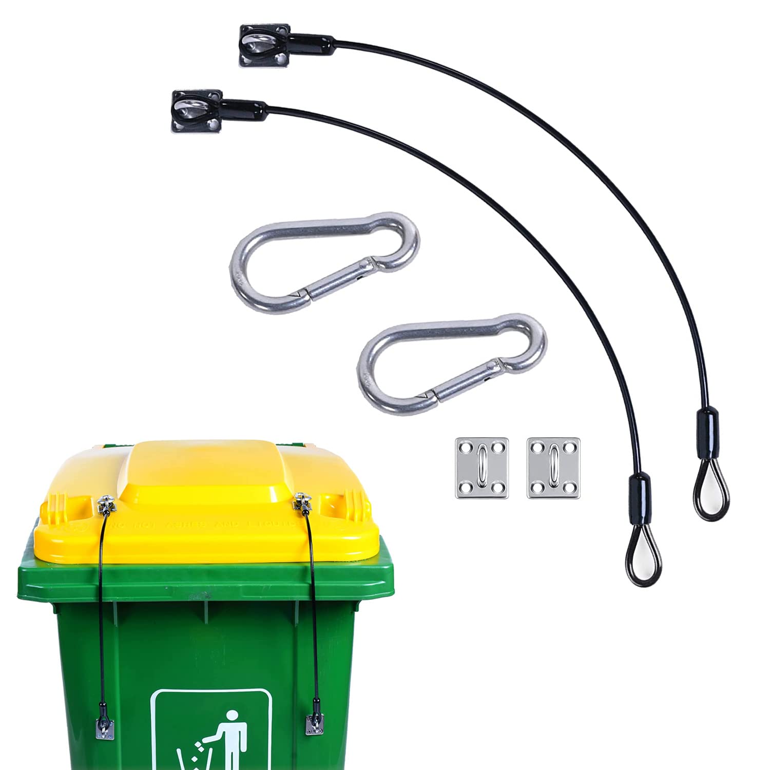 Black Garbage Trash Can Locks with Wire，2PCS Trash Can Lid