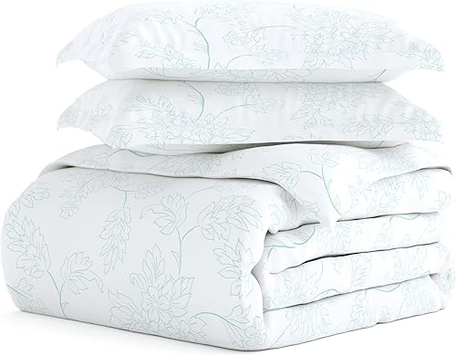 Miniatura 3 de Merit Linens Juego de funda de edredón tamaño Queen con patrón y pliegues | Juego de edredón suave, ligero y transpirable de 3 piezas | Cierre de