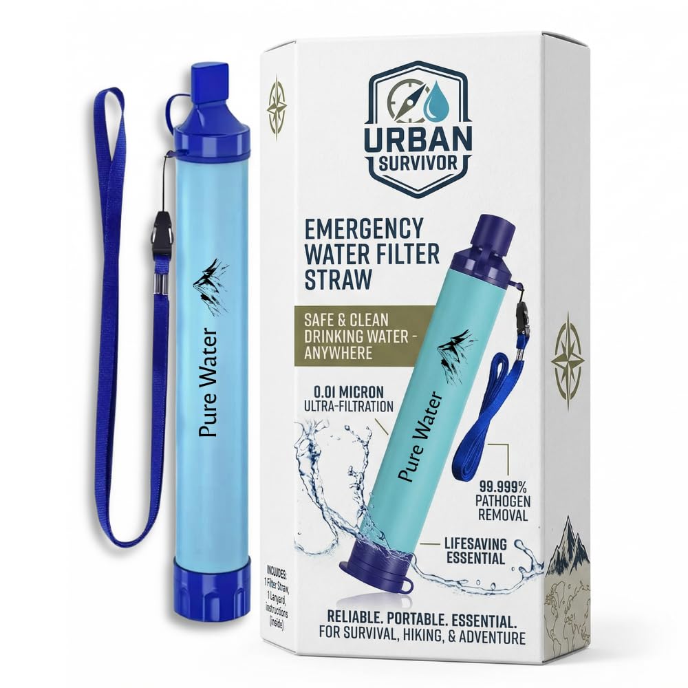 Filtr słomkowy Survival 0,1 mikrona – 5000 l przenośny filtr do wody z węglem aktywnym, oczyszczacz wody na kemping, piesze wędrówki, trekking i podróże, eliminuje do 99,9999% bakterii