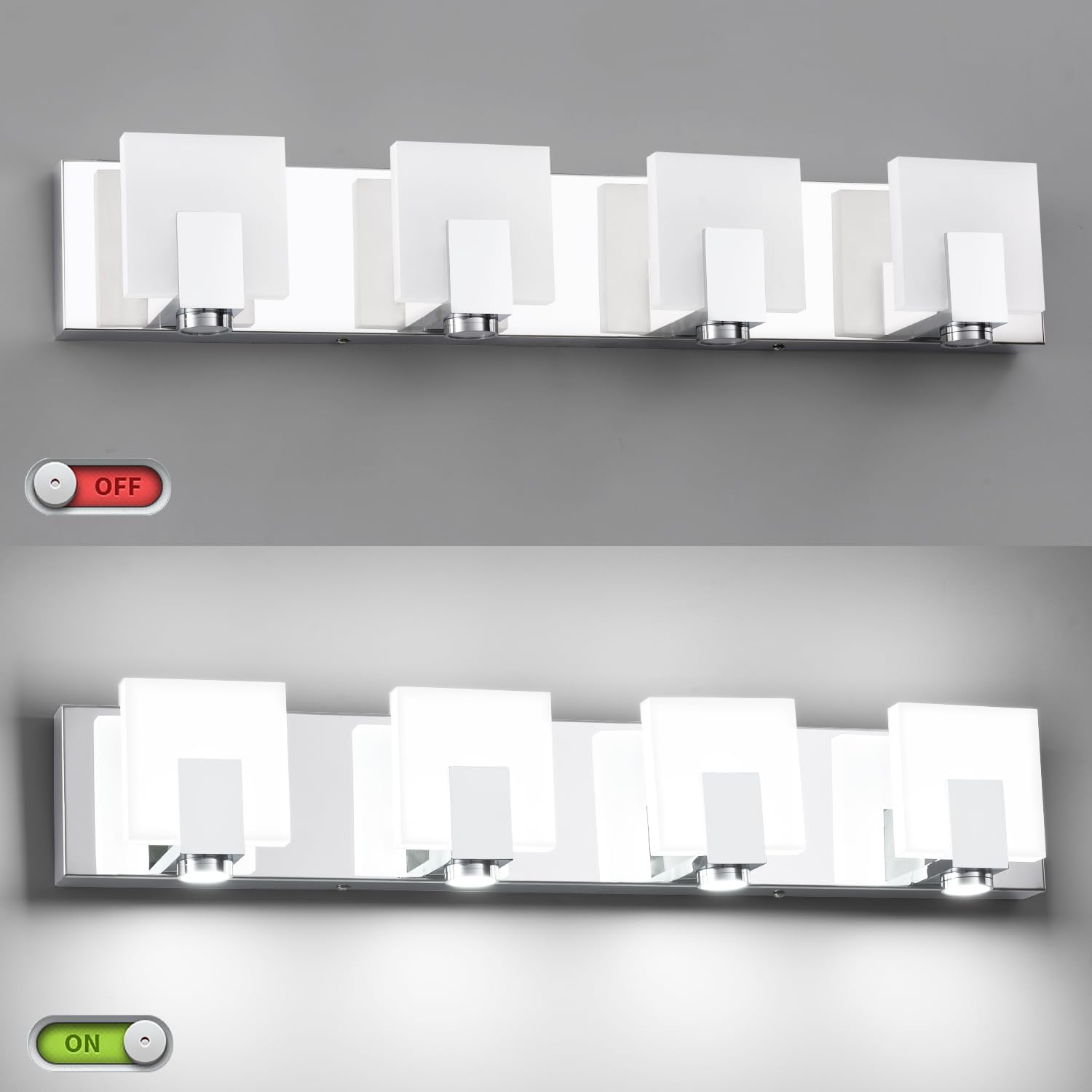 SOLFART Bathroom Vanity Light Chrome Stainless Steel Acrylic LED Bathroom Light Fixtures Over Mirror 4 Lights ND