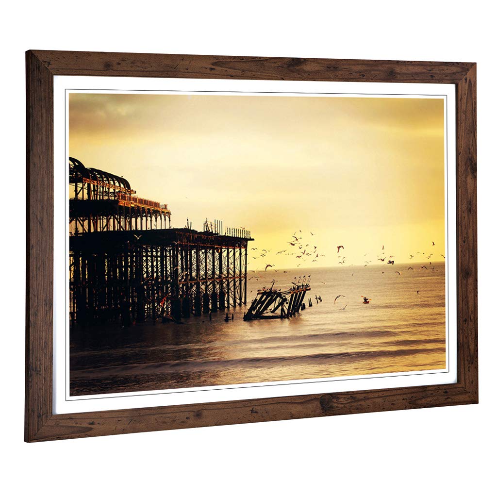 Big Box Art Framed Print of West Pier Brighton Seascape Design | Wall Art Picture | Home Decor for Kitchen, Living, Dining Room, Bedroom, Hallway, Office, Walnut, A2 / 24.5x18 Inch / 62x45cm