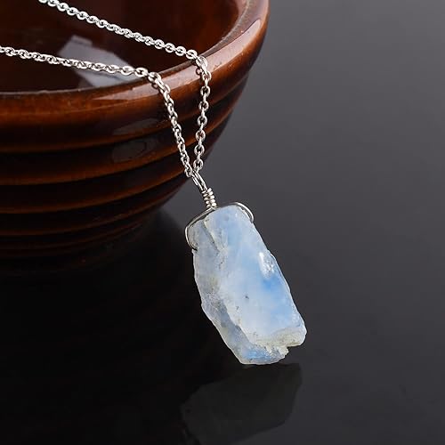 Miniatura 2 de Collar con colgante de piedras preciosas, piedra de energía áspera, cristales curativos de chakras, plata esterlina 925, chapado en rodio, piedra