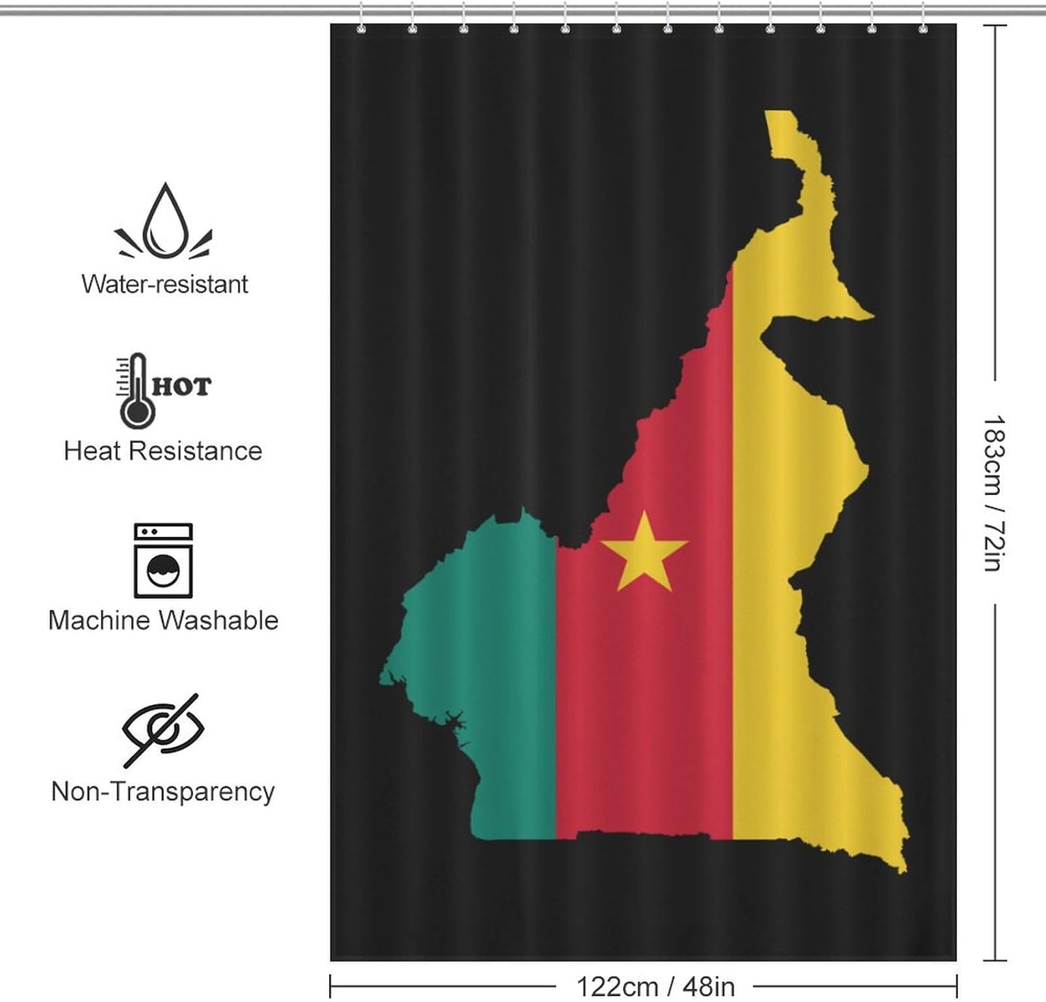 Flag Map of Cameroon Funny Shower Curtains Washable Bath Curtain Liner with Hooks for Bathroom Bath Tubs