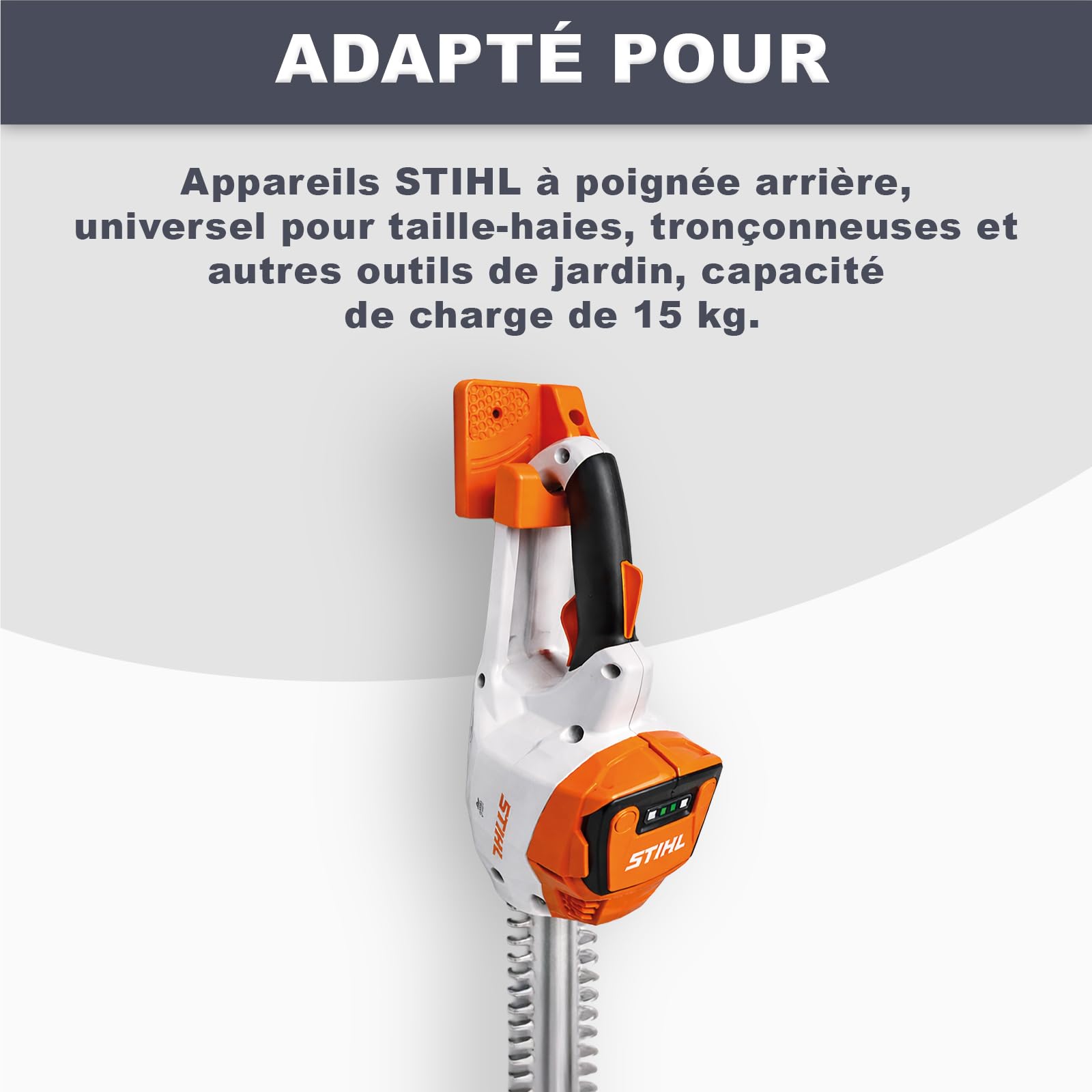 Support mural compatible STIHL pour outils à poignée arrière, porte-outils jardin pour taille-haie, tronçonneuse et appareils similaires, charge 15 kg - Fabriqué en Allemagne
