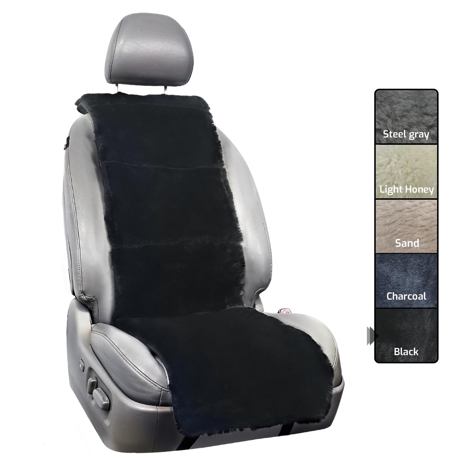 AEGIS Cover Luxury Australian Sheepskin Semi-Custom Seat Cover Vested Interior for Most Cars, Suvs, Trucks, Sedans, Aircraft and Sports Cars (Black)