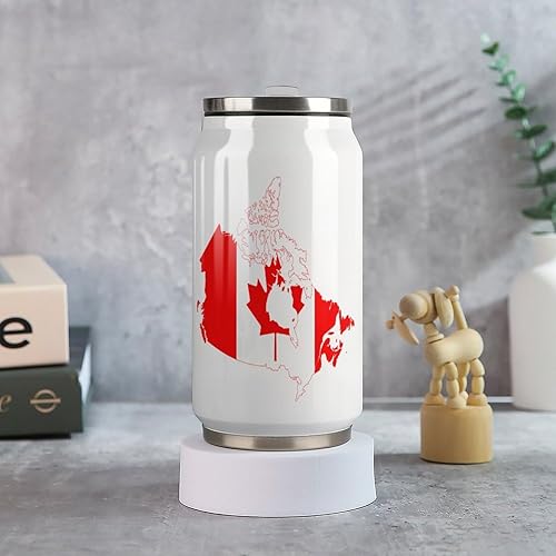Miniatura 5 de Vaso aislado con la bandera de Canadá con tapa y pajita, taza de café de viaje de acero inoxidable para bebidas frías y calientes