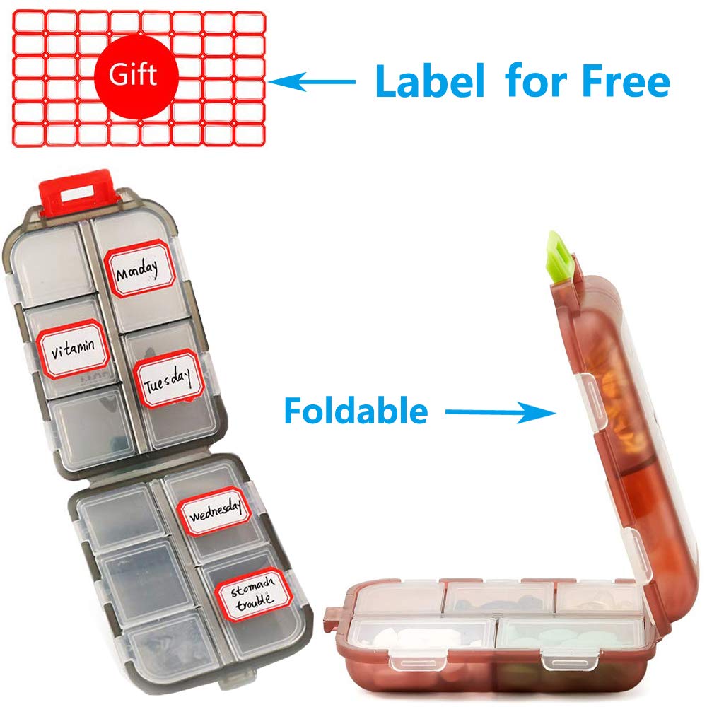 Pilulier portable à rabat avec 7 compartiments – Double étage pour capsules de médicaments, vitamines, pliable, pour voyage – Translucide