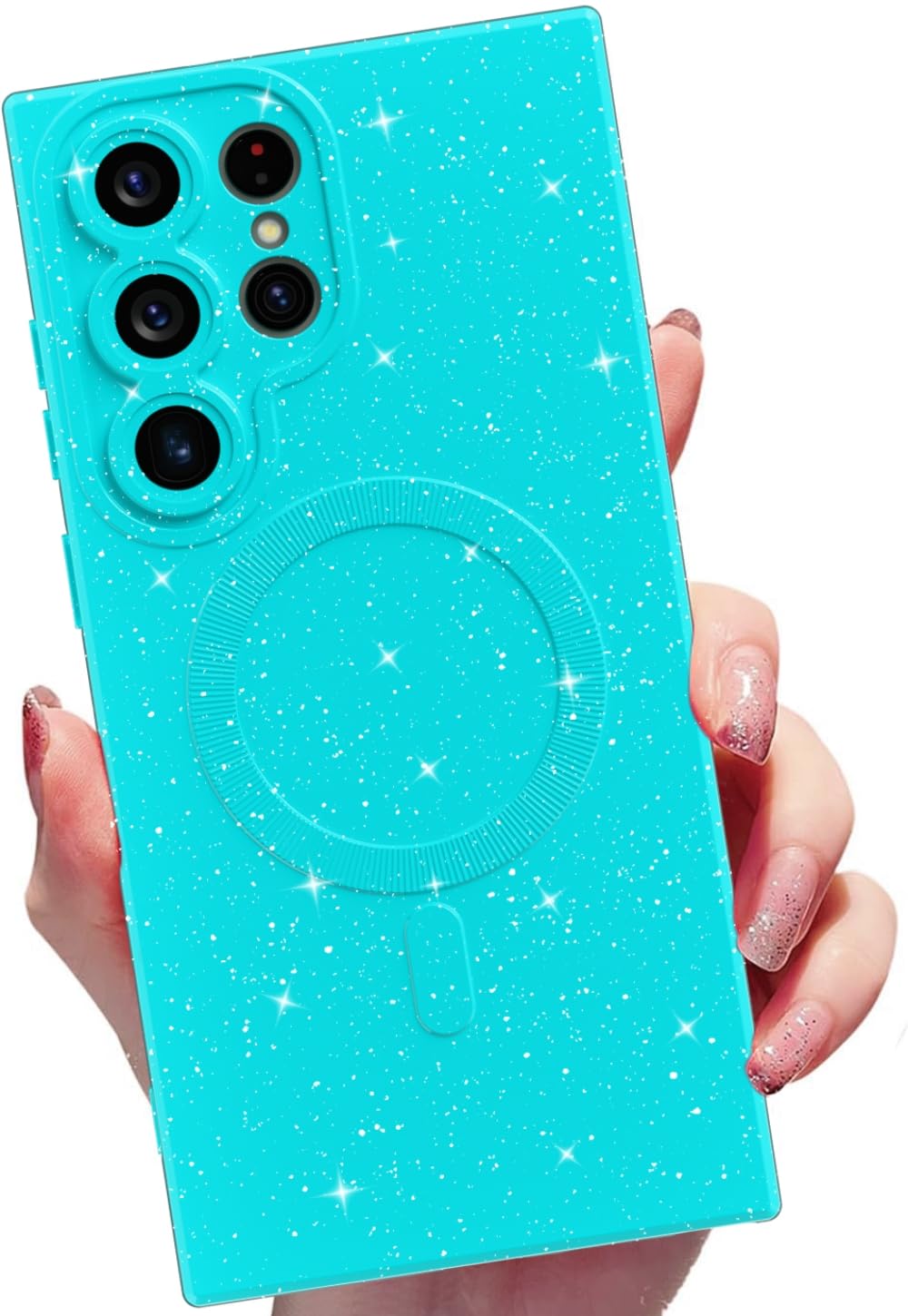 MINSCOSE for Samsung Galaxy S22 Ultra Magnetic Neon Phone Case[Compatible with Magsafe],Cute Bling Glitter Thin Slim Shockproof Sparkly Cover for Women Girl for Samsung Galaxy S22 Ultra -Mint Green
