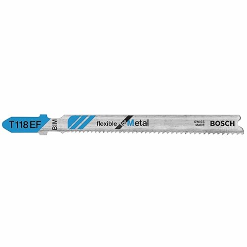 Miniatura 1 de BOSCH T118EF100 100 piezas 3-58 pulgadas 11-18 TPI flexible para metal T-Shank Jig Saw Blades