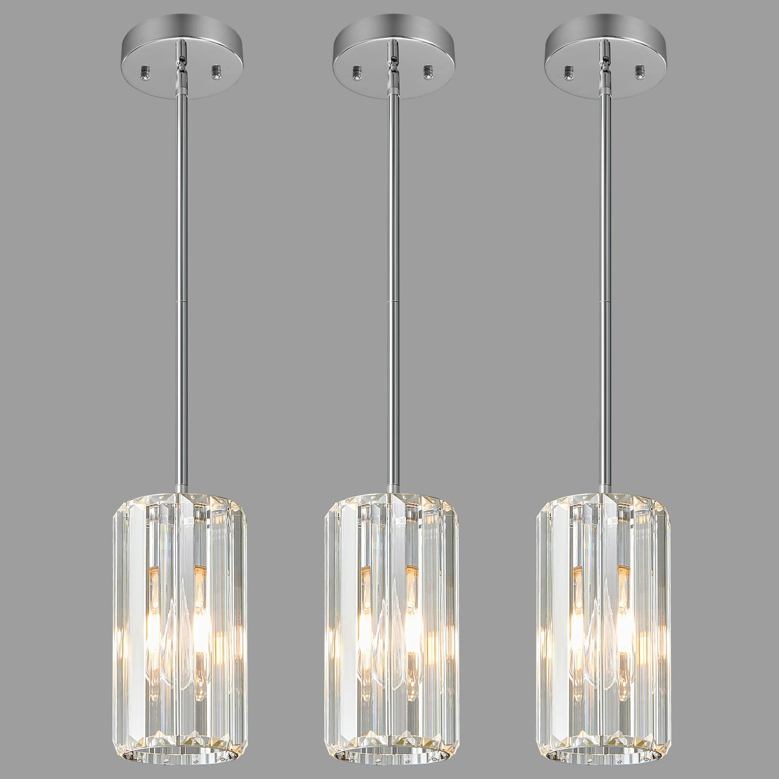zhllmq Chorme Pendant Lighting Modern Pendant Light Mini Crystal Chandeliers Adjustable Pendant Light Fixture for Kitchen Island Dinning Room Corridor Bedroom (Chorme 3-Pack)