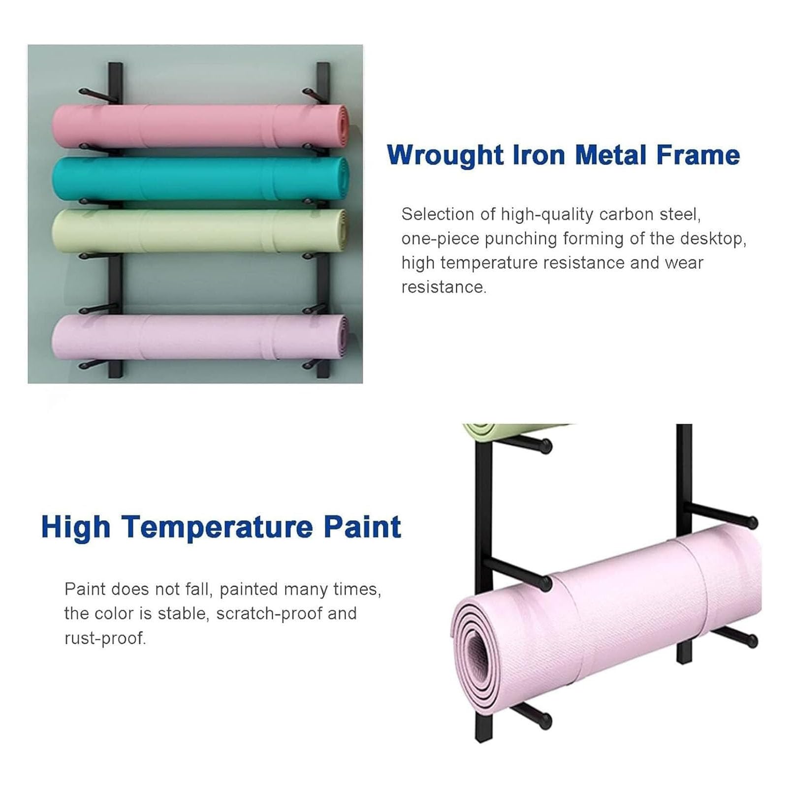 Soporte Esterilla Yoga Soporte de Yoga Montado en La Pared Multicapa,Estante Metálico Colgante para Esterilla de Yoga,Estante de Exhibición de Alfombrillas de Ejercicio,Oro,9 Layers