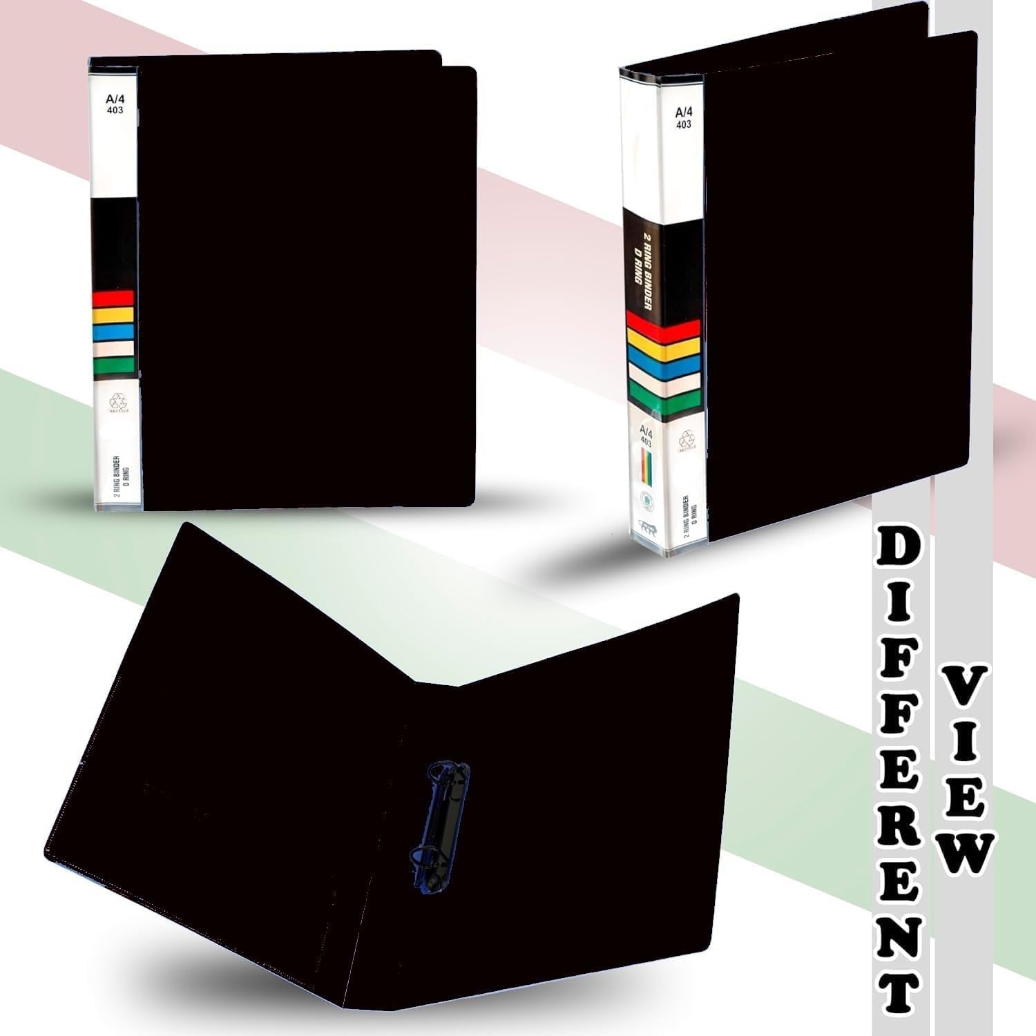 Dotpot 2D Ring Binder Plastic Box File -A4 Size | File for Certificates and Documents | Office documents and Certificate Plastic File | Ring Files for Documents (Black, Pack of 40) 1