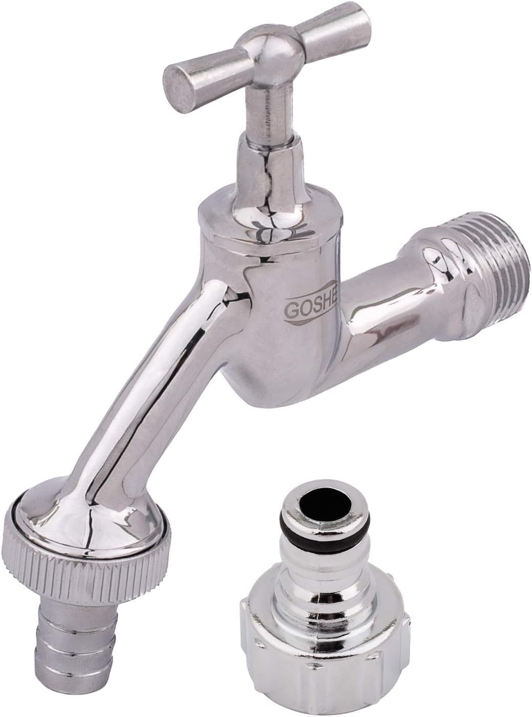 BFG Outside Tap with Garden Hose Pipe Connector and Quick Connect Fitting, Water Butt Tap, 1/2" BSP Inlet - Vintage Chrome Plated Brass, Poppet Valve, Bib Tap, Outdoor Tap Connector