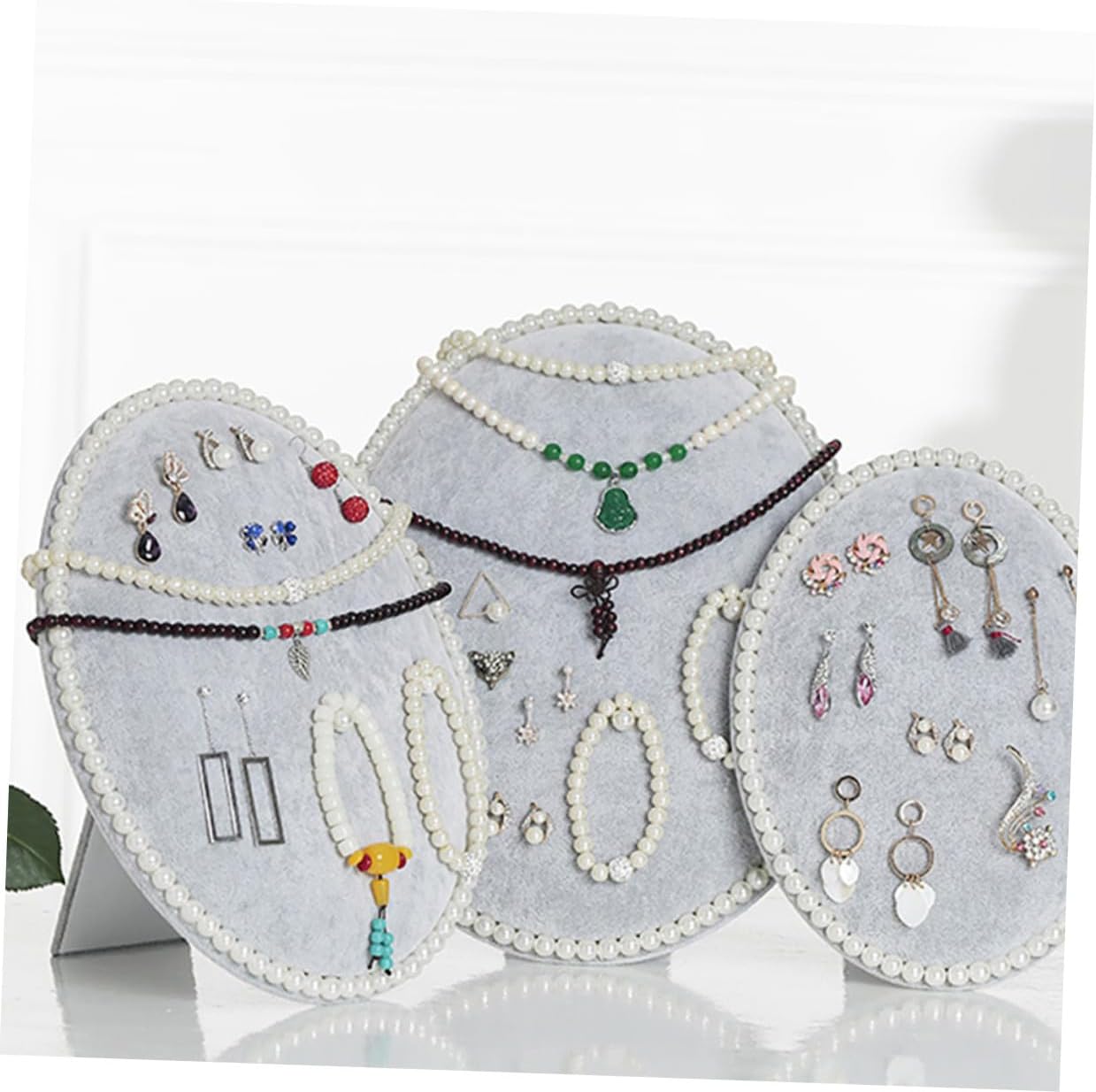 Cabilock Earring Organizer and Jewelry Display Stand Wall-mounted Oval Pearl Panel Large Velvet Gray Earring Holder Rack for Studs and Necklaces at Home