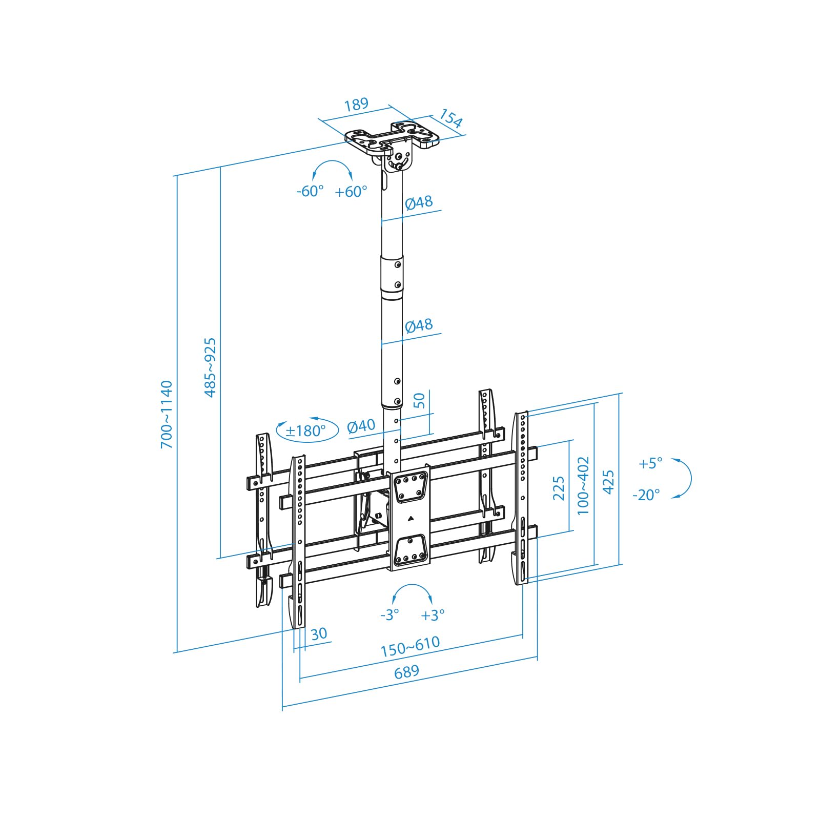 Tooq Lpce2286tsli-b Ceiling Tv Bracket One Size