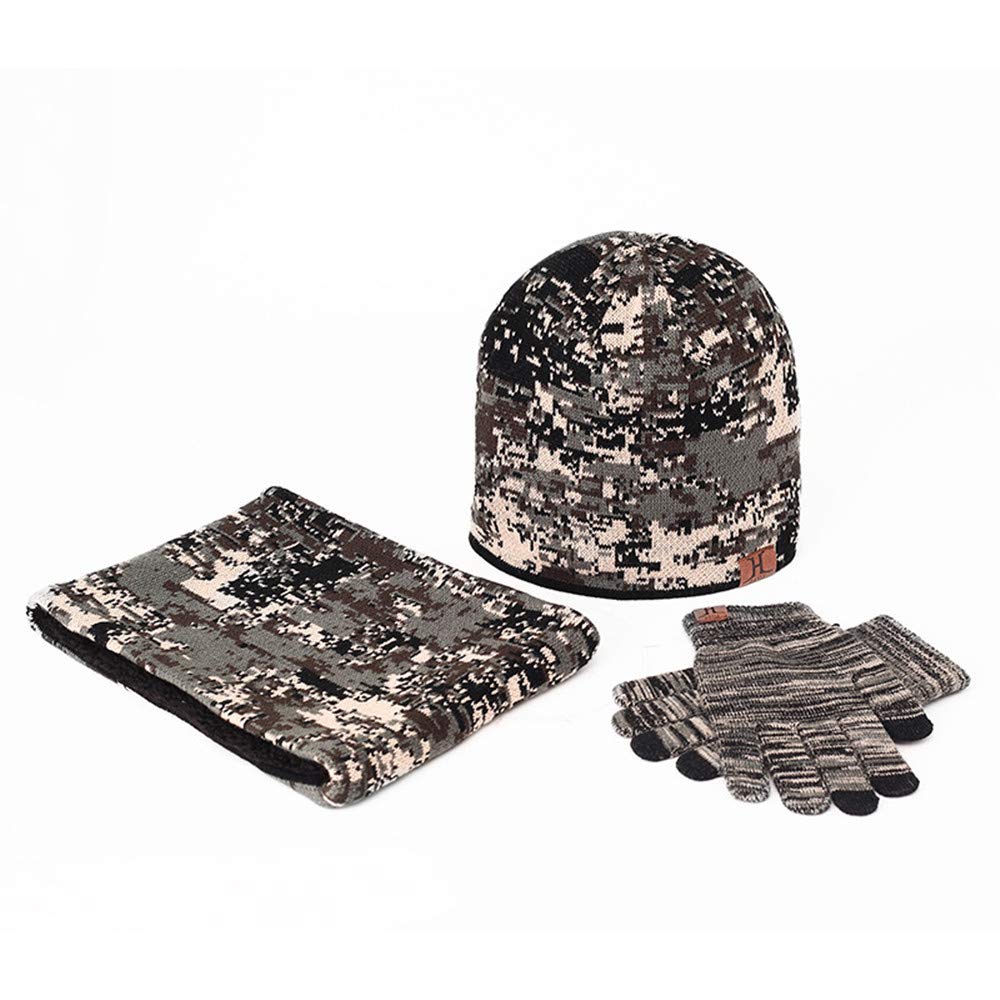 SUMMERWYWinter Hat Scarf Gloves Set, 3Pcs Warm Beanie Hat Touch Screen Gloves for Unisex Men Women (Black Grey)
