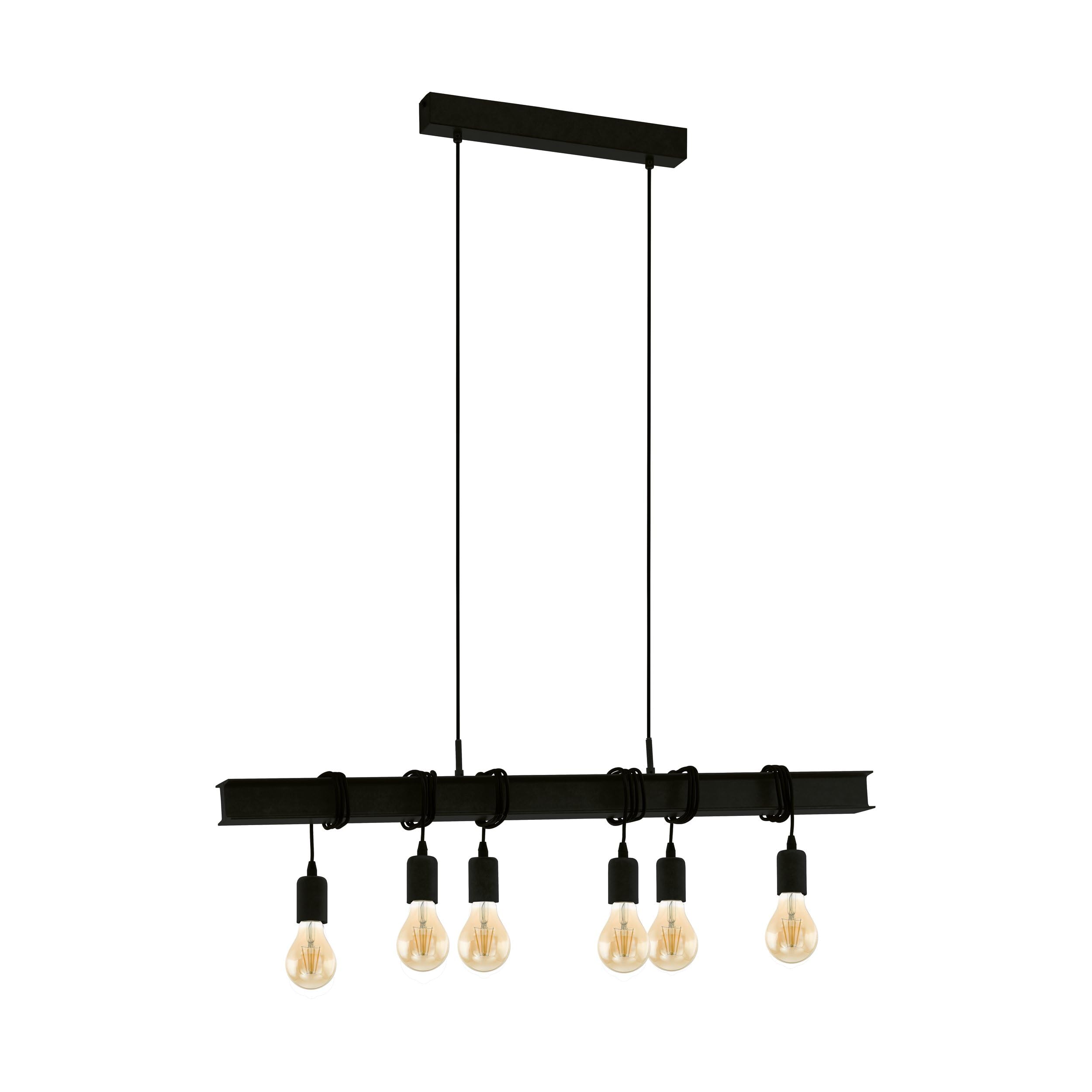 Eglo Suspension luminaire Townshend, plafonnier suspendu vintage à 6 | lampes, lampe de salle à manger, lustre salon style industriel, acier noir, douille E27