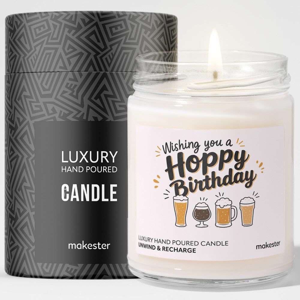 Birthday Gift for Beer Lover - Luxury Soy Wax Candle - Vanilla, Jasmine, Sugared Almond - Makester — image 1