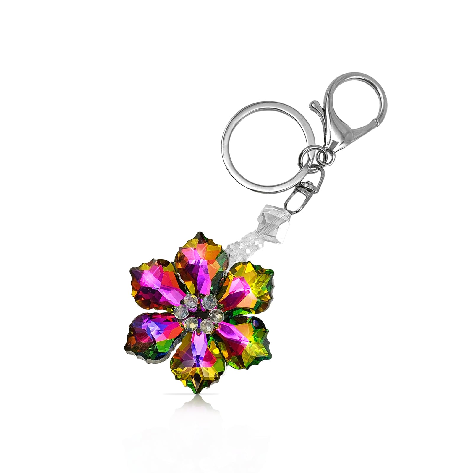 Crystal Glass Flower Bling Keyring, Multi-Color Art Crystals Gemstone Aesthetic, Auto Accessories, Family Gifts, Car Keychains for Men and Women