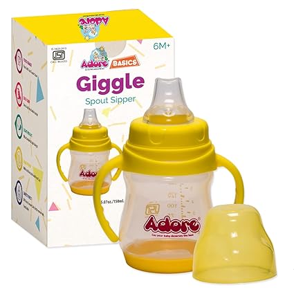 Adore Giggle Spout Sippy Cup with Soft Spout and Leak-Proof Design,150 ml (Yellow)
