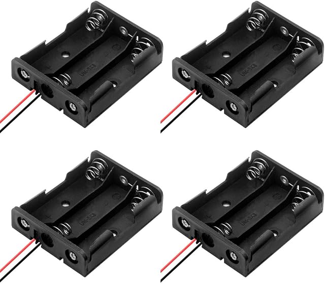 4-Pieces Black Plastic 3 x1.5V(4.5V) AA Battery Holder Case AA Battery Storage Box Battery Holder Case Box with Wire