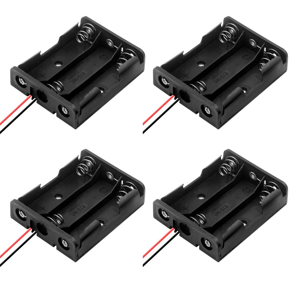4-częściowy czarny plastik 3 x 1,5 V (4,5 V) uchwyt baterii AA pudełko do przechowywania baterii pudełko z przewodem