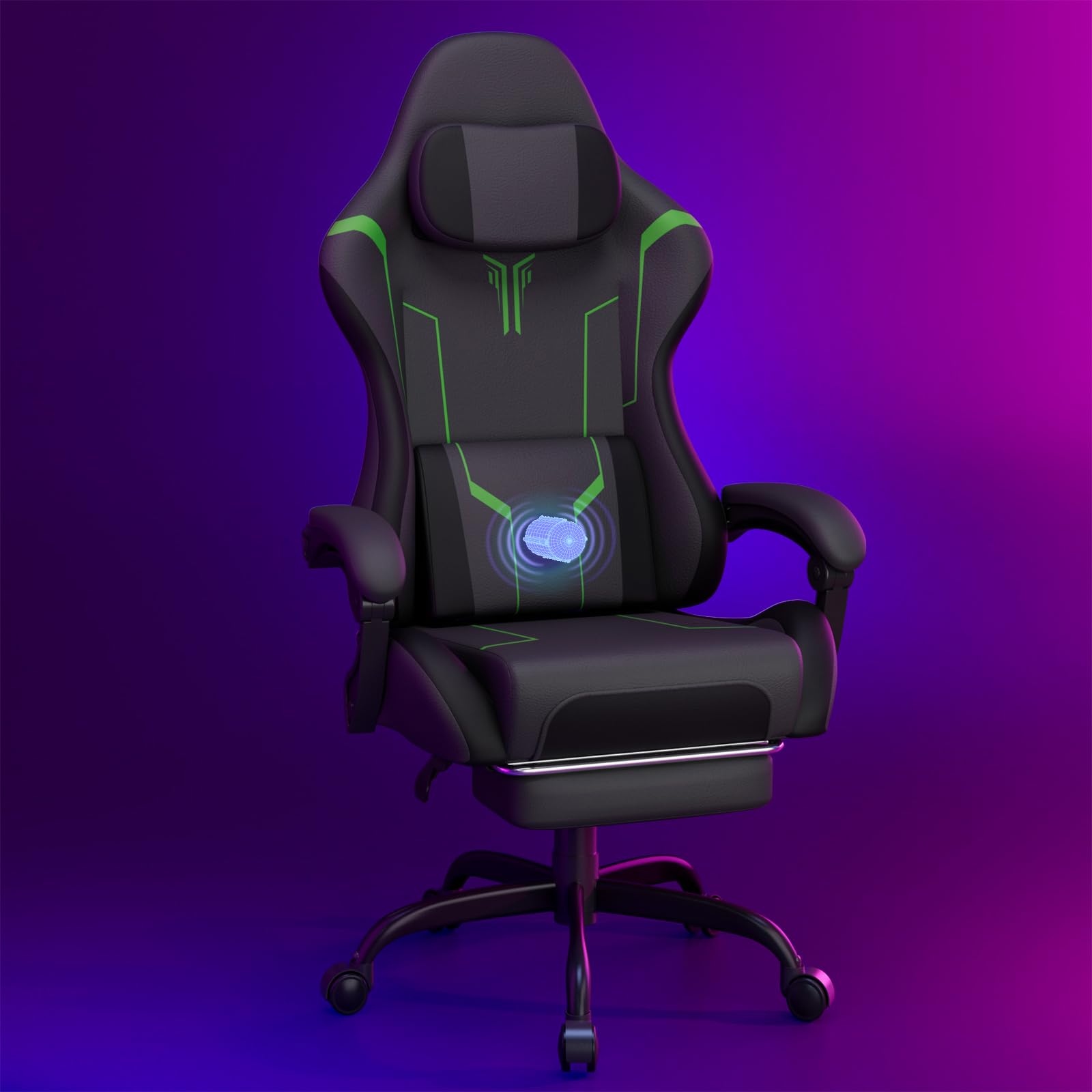 Soontrans Chaise Gaming Fauteuil Gaming avec Massage Lombaire Siege Gaming avec Repose-Pieds Rétractable et Oreiller Dossier Inclinable à 135 Charge 150 kg (Cuir Gris)