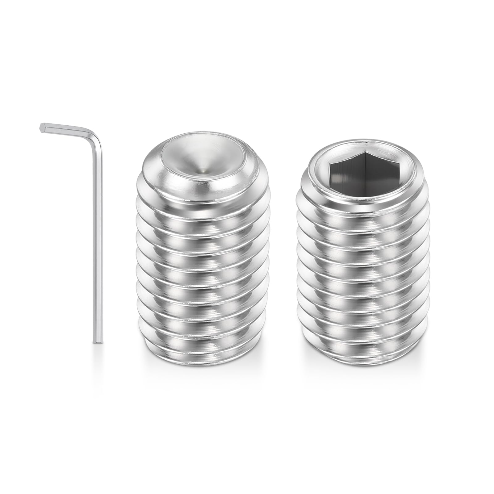 Kozelo 50pcs Cup Point Hex Socket Set Screws - [M8-1.25x40mm] 18-8 Stainless Steel Headless Allen Head Grub Set Screw with Hex Key Wrench for Door Handles, Bathroom Fixture & Towel Rack