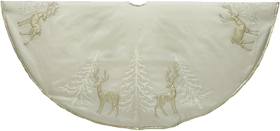 Kurt Adler 48" Gold Tree and Reindeer Applique Treeskirt, Polyester