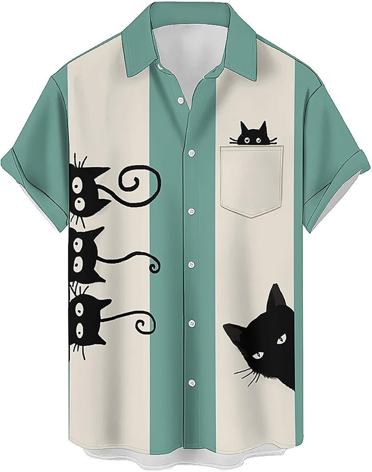 QIVICIMA Men's Retro Bowling Shirts 50s Rockabilly Style Button Down Shirts Vintage Style Camp Shirt