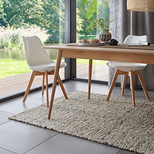 TacaHome Wollteppich Natur Handweb Teppich I Reine Schur-Wolle im Skandinavischen Design I...