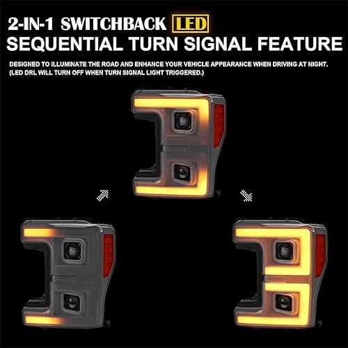 Miniatura 6 de SPEC-D TUNING Faros delanteros de proyector blanco ártico con interruptor secuencial LED compatible con Ford F250 F350 F450 2017-2019 Super Duty,