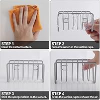 Vista 7 de Soporte de esponja para fregadero de cocina; soporte de esponja con ventosa, fregadero de cocina; diseño de cesta de alambre abierto de secado