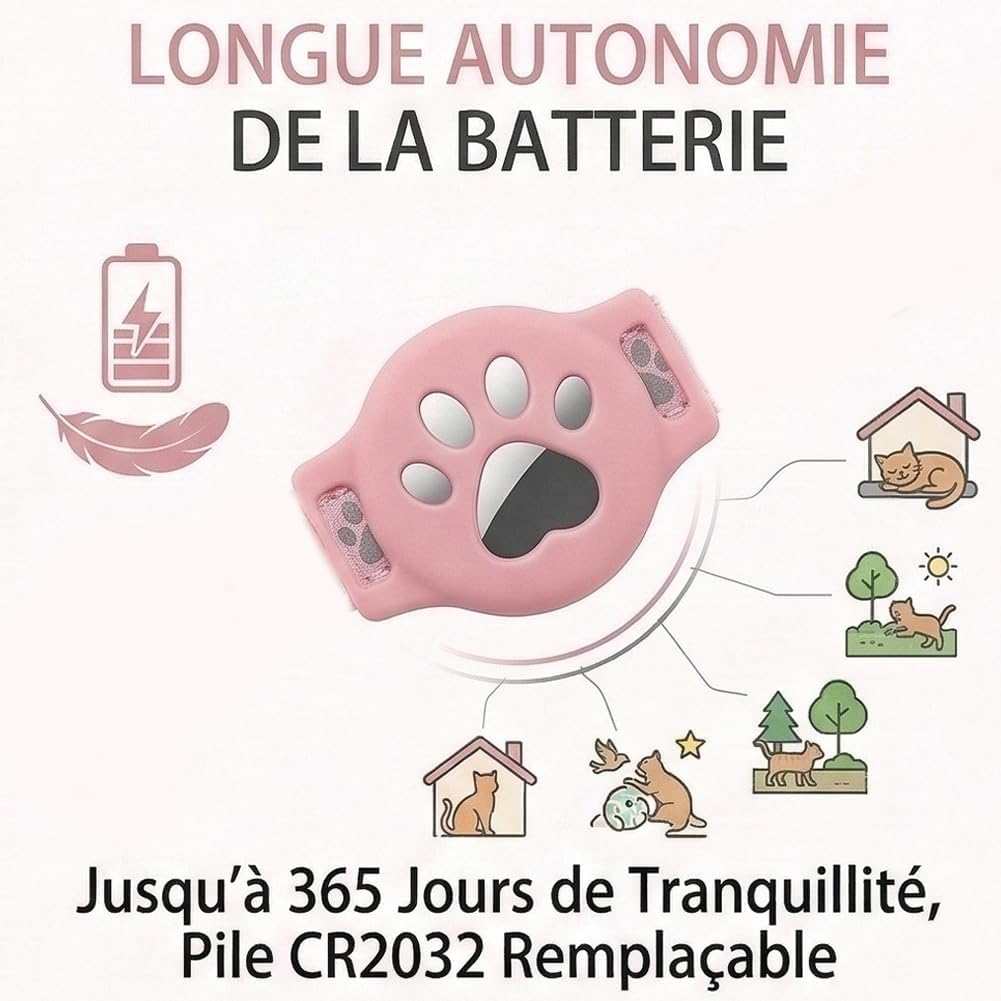 Collier GPS Chat sans Abonnement ni SIM, Traceur GPS Chat Tracker Compatible avec iOS & Android, Étanche IP67, Localisation en Temps Réel, Collier Réfléchissant Anti-Perte (D) - 5