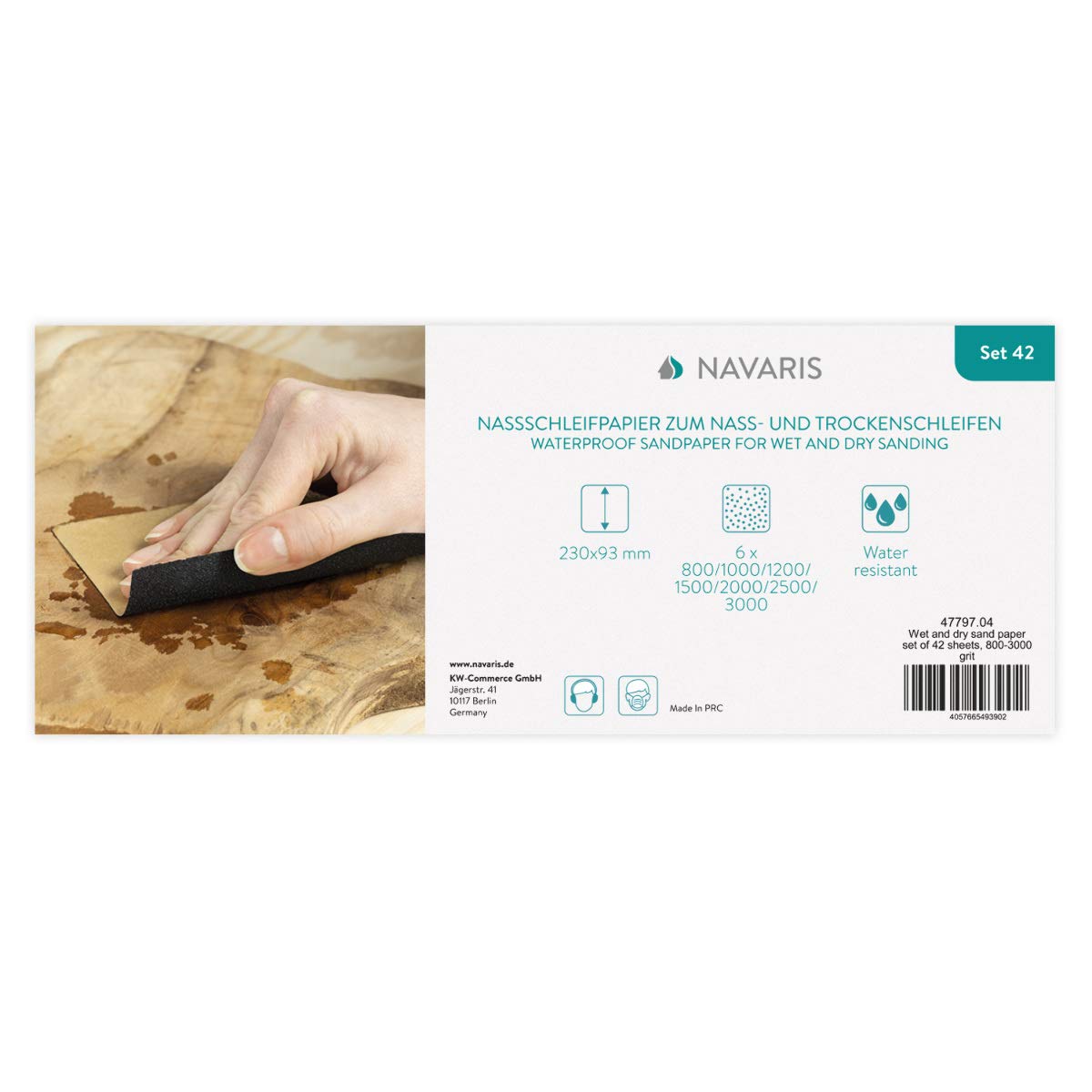 Navaris Papel Lija Madera - Set 42x Papeles de Lija de Granos del 800 a 3000 - Para Uso como Lijas al Agua y en Seco en Varias Superficies - 93 x 230 mm