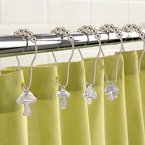 Miniatura 5 de 1 caja 12 juegos de ganchos de cortina de hongo de acero inoxidable a prueba de óxido de metal para cortina de ducha de plata antigua retro ganchos