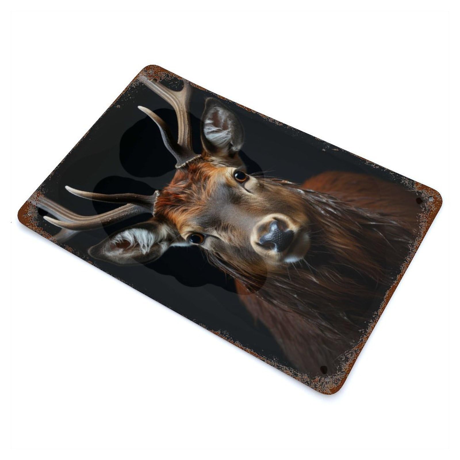 Rust Effect Cool Deer Animal Portrait Vintage Rust Metal Sign 11.8"x7.9", Classic Wall Plaque for Shed, Workshop And Garage Wall Decor