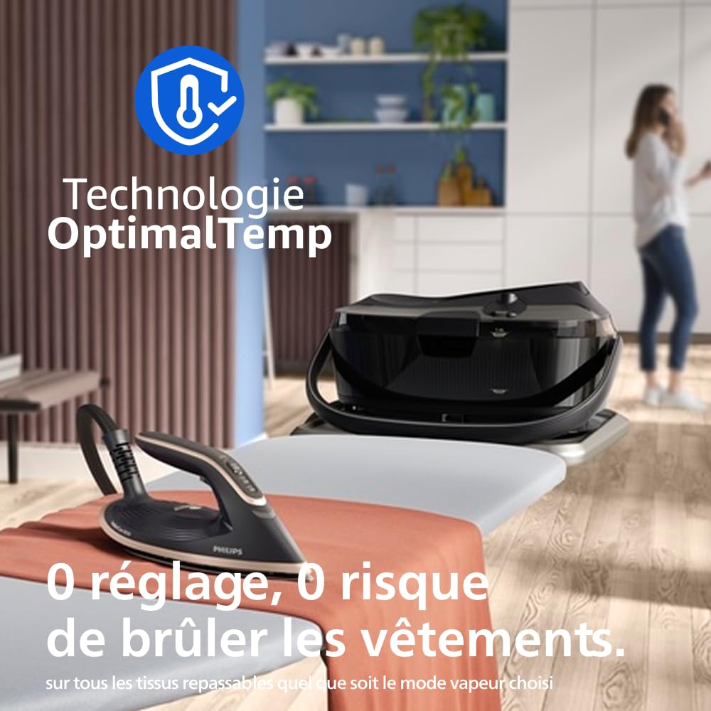 Philips PerfectCare Centrale vapeur Série 8000 – Boost vapeur 215g, Transport et rangement faciles, OptimalTEMP, SteamGlide Elite, 1,4L, Easy De-Calc, Sans brûlure garanti (PSG8200/80)