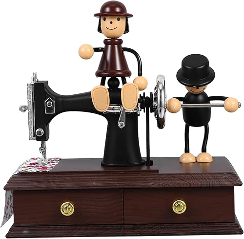 Caja de música de máquina de coser retro, adorno de escritorio creativo para regalo de cumpleaños, estilo vintage, decoración del hogar, caja de