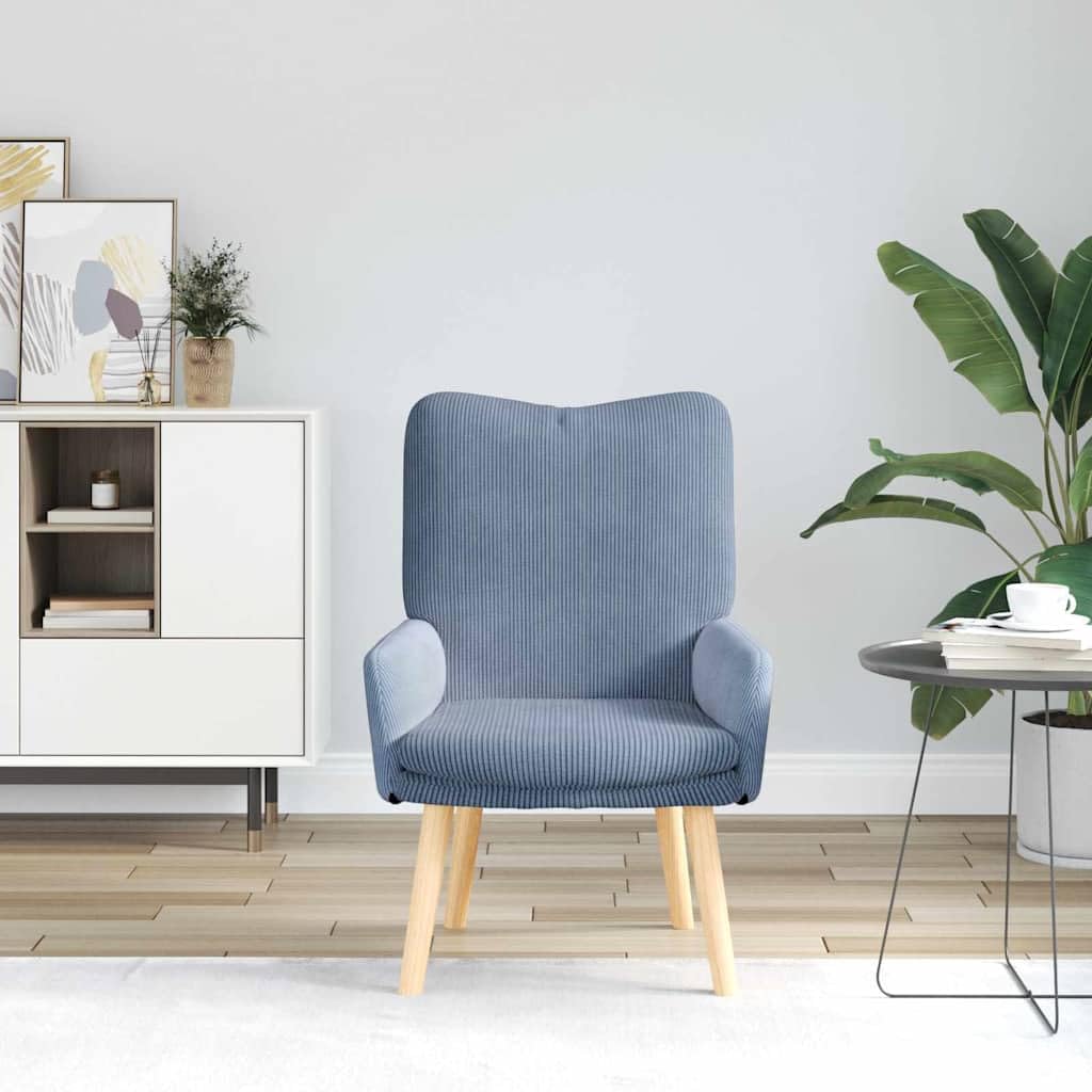 Poltrona Blu in Tessuto con Braccioli Imbottiti e Gambe in Legno Massello 63 x 67 x 94 cm, Seduta Morbida e Calda per Soggiorno, Ufficio, Relax e Lettura