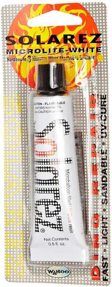 SOLAREZ UV Cure Microlite DING Repair - Surfboard Repair KIT (Weenie 0.5 OZ) with 60/240 Grit Sand Pad & Spreader ~ Fastest Fix for Deep Dings on [Polyurethane] Surfboard Foam (0.5 oz)