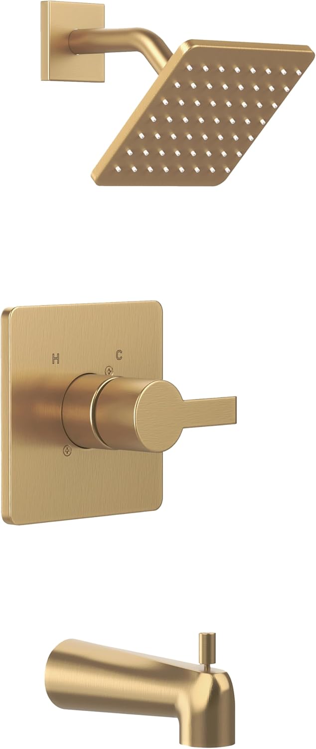 Replacement for Delta 13/14 Series Shower Trim Kit, Compatible with Delta R10000 Valve Shower Faucet Set, Brushed Gold Shower Head and Handle Set, Champagne Bronze (Cartridge and Valve Not Included)