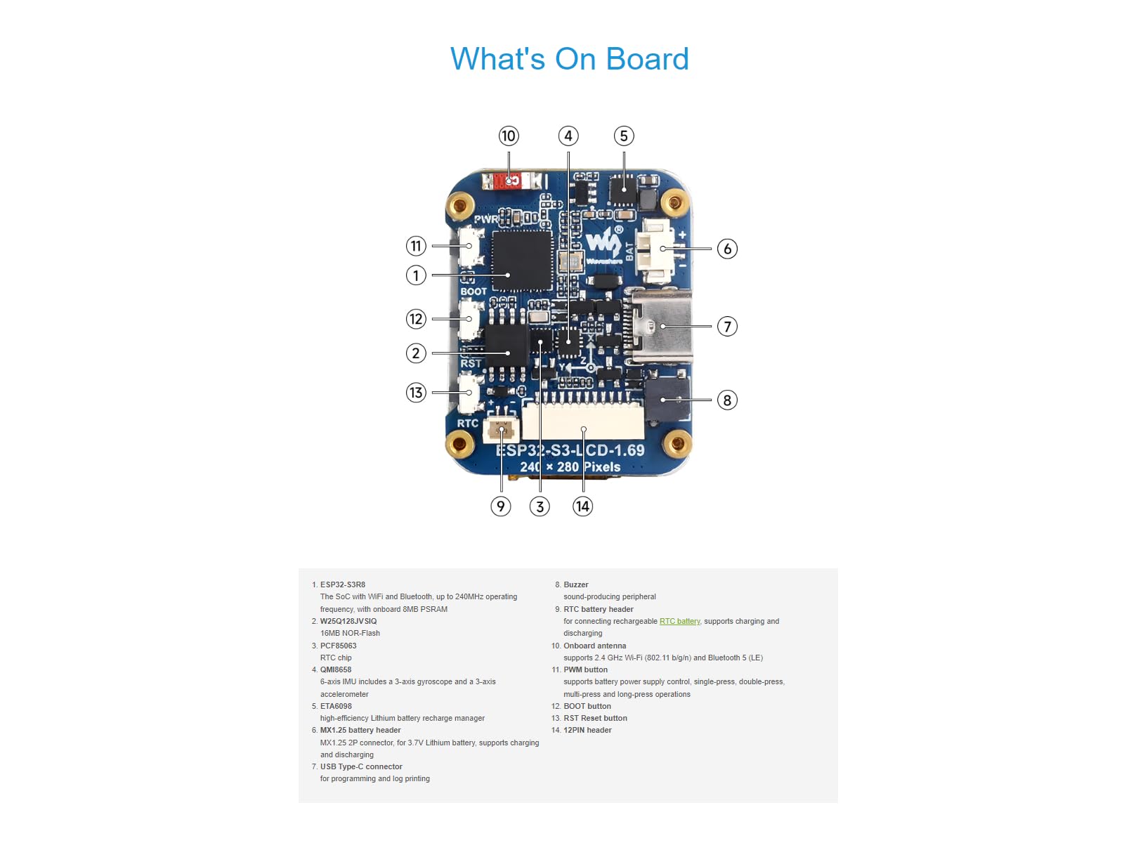 Waveshare ESP32-S3 Development Board with 1.69inch LCD Display,240×280 Pixels 262K Color Micro LCD Display with ESP32-S3,Embedded with ST7789V2 Display Driver,SPI Communication