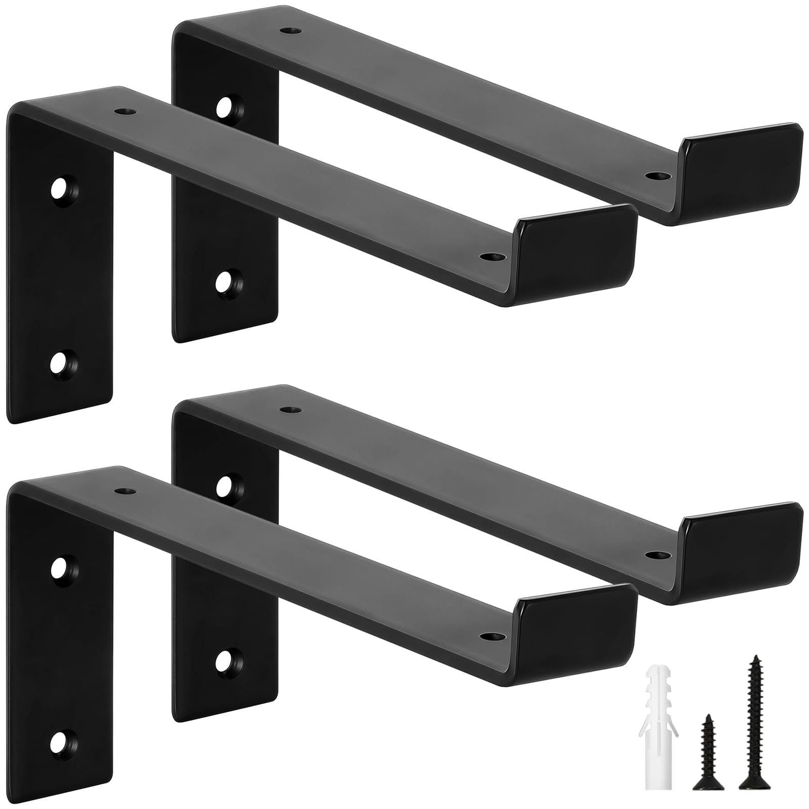 scicent 4 Pack Heavy Duty Shelf Brackets with Lips, 50KG Capacity, 5mm Thick Wall Brackets for Shelves (Black 9 Inch)